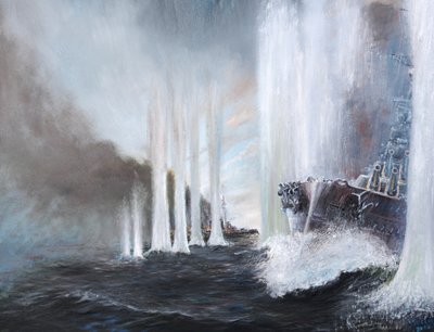 HMS Warspite Circles HMS Warrior at Jutland, 31st May 1916 by Vincent Alexander Booth